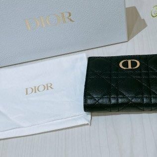 全新 Dior Caro Dahlia 錢包 黑色柔軟 Cannage 籐格紋小牛皮