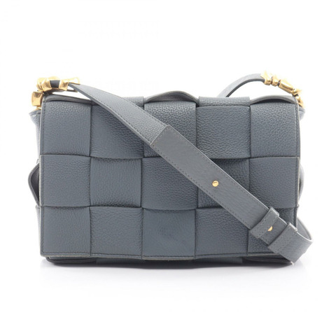 BOTTEGA VENETA Cassette Intrecciato 斜背單肩包 皮革 灰色 二手 GHW