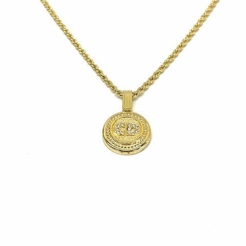 Dior 金色 圓牌 logo 字母 項鏈