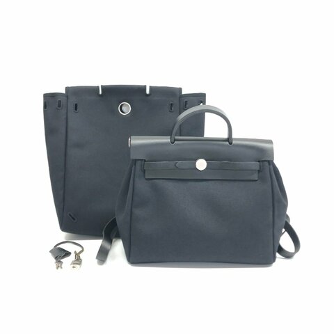 Hermès 黑色 herbag31 帆布拼皮 後背包