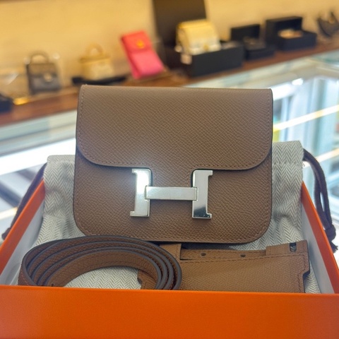 Hermes 愛馬仕 康康 Constance Slim 栗棕色 銀扣腰包