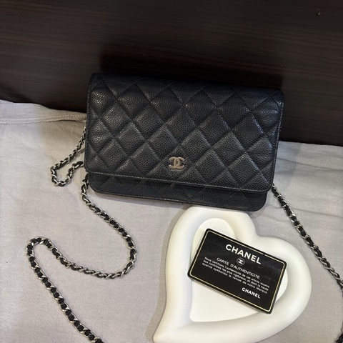 chanel 香奈兒黑銀荔枝皮woc