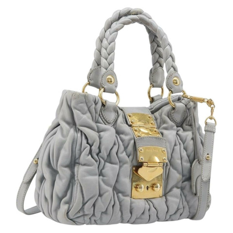 Miu Miu 手提包 皮革 兩用 灰色 金色 正品 167815A