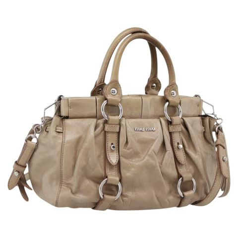Miu Miu Vitellolux 兩用手袋 米色 銀色 正品 209843V