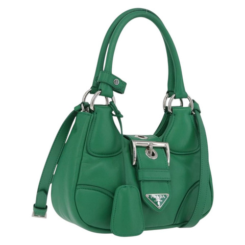 PRADA 手提包 皮革 兩用 綠色 銀色 正品 209613SAM