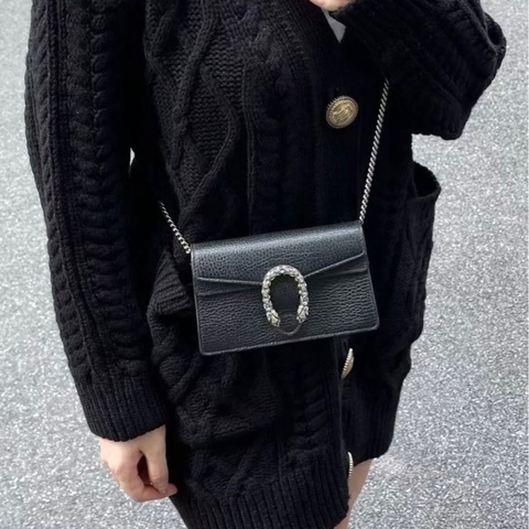 古馳 Gucci 黑色鑽扣酒神mini斜挎鏈條包