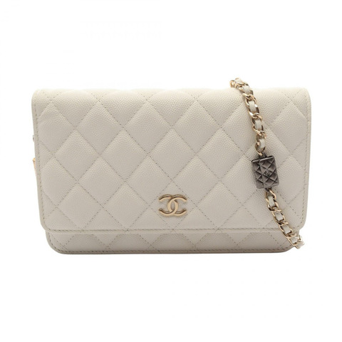 香奈兒 (CHANEL) 絎縫斜背包 AP0250 小牛皮 白色 金色五金 二手