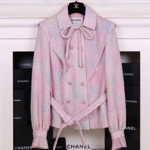 Chanel 20C车站系列秀款紫色渐变腰带双排扣上衣外套