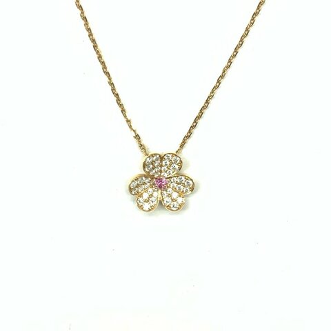 Van Cleef & Arpels vca 18k玫瑰金 滿鑽 frivole 三葉草 小號 查碼23年 項鏈