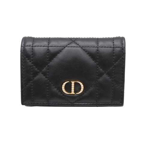 DIOR 迪奧 Caro Glycine 二折短夾 黑色 籐格紋 羊皮 S4206UHNN_M413