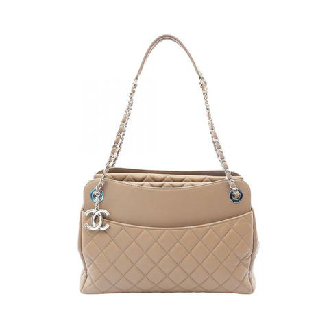 香奈兒 (CHANEL) Matelasse Tote 單肩手提包，羊皮米色，二手女士 SHW