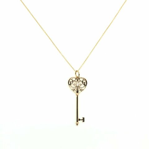 Tiffany & Co. 18K玫瑰金 單鑽 中號 愛心 鏤空 鑰匙 項鏈