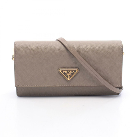PRADA SAFFIANO 三角形 Logo 單肩斜背包 1NF059 皮革 米色 二手