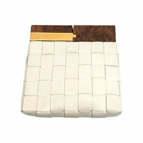 Bottega Veneta BV 白色 snap tuja 編織 中號 手包