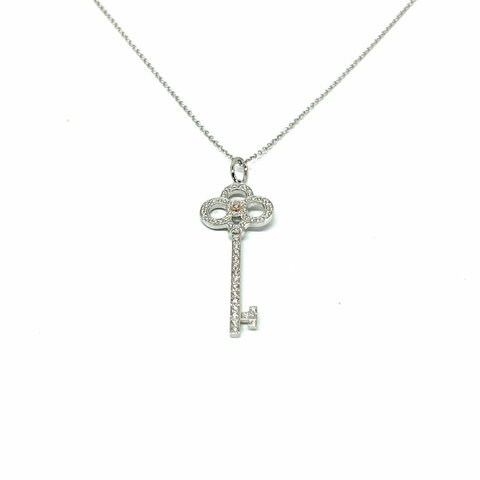Tiffany & Co. Keys系列滿鑽鑰匙吊墜項鏈 中號鉑金拼玫瑰金顆粉鑽 鏈長42釐米 吊墜43000鏈條4千