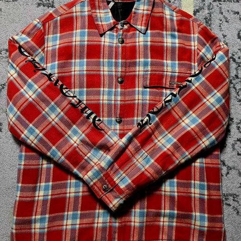 Chrome Hearts 手臂黑字格紋鋪棉厚襯衫/L