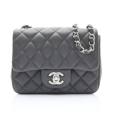 CHANEL 香奈兒 Mini Chain Flap 鍊帶肩背包 灰色 羊皮 銀扣 A35200