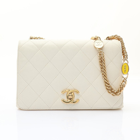 CHANEL 香奈兒 鍊帶兩用包 白色 羊皮 金扣 AS3751