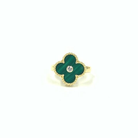 Van Cleef & Arpels 梵克雅寶 18k黃金 孔雀石 鑽 25年保卡 51 戒指