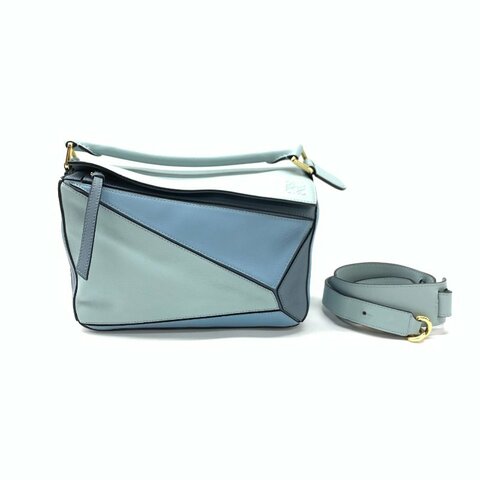 LOEWE 藍色 puzzle 牛皮 幾何 斜背包