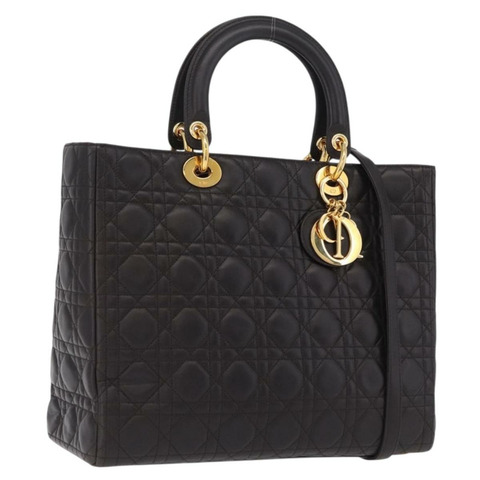 Christian Dior Canage Lady Dior 手提包，羊皮材質，深棕色，金色，正品，貨號 209640V