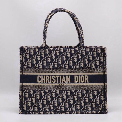 DIOR 經典老花刺繡Tote - 中號深藍