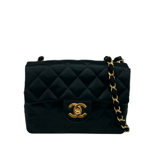 △ CHANEL 香奈兒 Black Satin Gold Tone Metal Mini Single Flap No.0 Chain Shoulder Bag 黑色緞面金色金屬No.0迷你鎖鏈肩背包-267020340