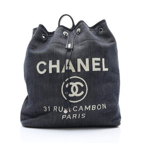 CHANEL 香奈兒 Deauville 後背包 藍色 帆布 牛皮 A93787
