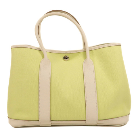 HERMES 帆布Garden Party TPM手挽袋Lime/White