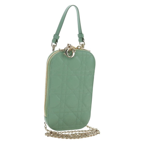 Christian Dior Cannage 鏈條肩背手機包 羊皮 2way Auth 203691V