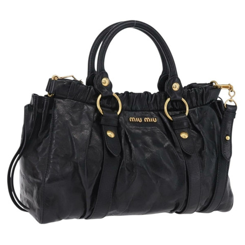 Miu Miu 手提包 皮革 兩用 黑色 金飾 正品 167594SAM