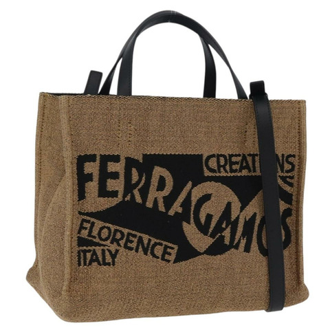 Salvatore Ferragamo 拉菲草編織手提包 米色 金色 正品 am12670V