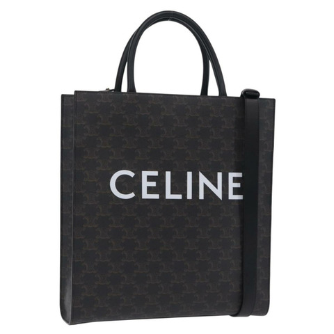 CELINE Triomphe Vertical Cabas 手提包 PVC 兩用黑色金色 Auth 204074M