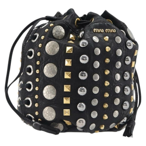 Miu Miu 手提包 皮革 黑色 金 銀色 正品 205991V