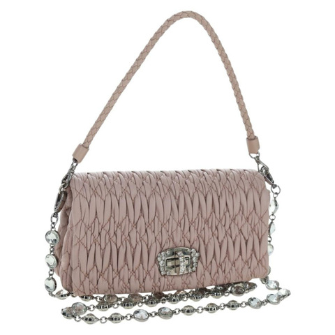Miu Miu Matelasse 鏈條單肩包 皮革 2way 粉紅銀色 Auth 206389M