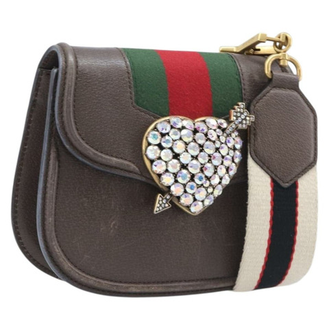 GUCCI Web Sherry Line 單肩包，棕色金色皮革，貨號 500756，正品編號 206277M