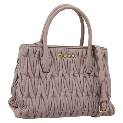 Miu Miu Matelasse 手提包 皮革 2way 紫金 Auth 206929A