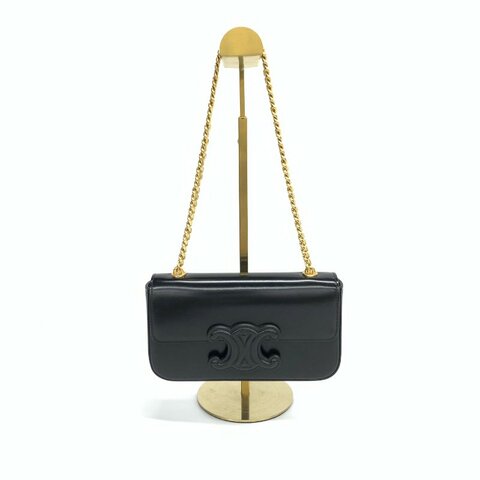Celine Triomphe 黑色 牛皮 黑扣 凱旋門 法棍 金鏈條 斜背包