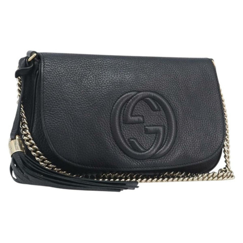 GUCCI Soho 鏈條單肩包 皮革 黑色 金色 536224 正品 207417V
