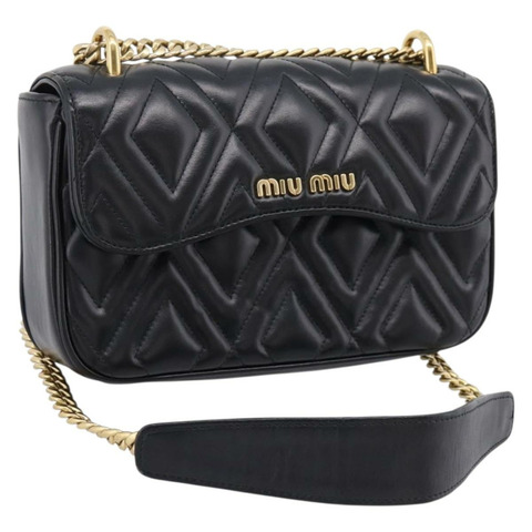 Miu Miu 鏈條單肩包 皮革 黑色 金色 正品 207621SAM