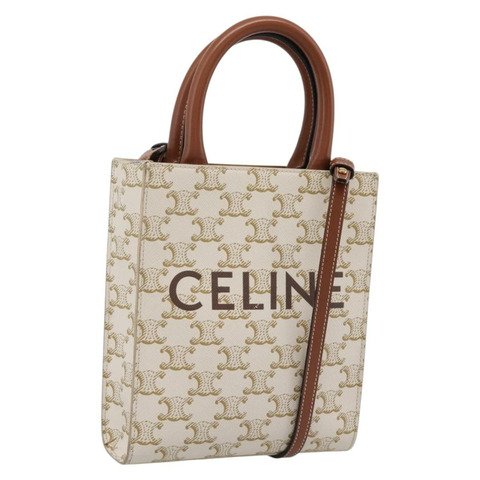 CELINE Triomphe Mini Vertical Cabas 手提包 PVC 2way 白金 Auth 207623V