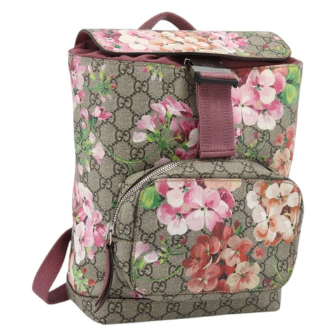 GUCCI GG Blooms 雙肩包 PVC 皮革 米色 銀色 410544 正品 ka6474A