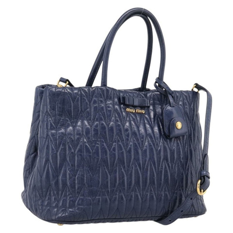 Miu Miu Matelasse 手提包 皮革 2way Blue Gold Tone Auth 207315V