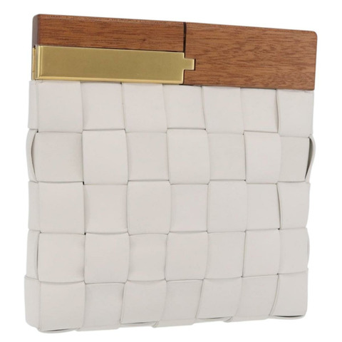 Bottega Veneta MAXI INTRECCIATO 手拿包 皮革 白色 金色 正品 207327M