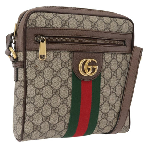 GUCCI GG Supreme Web Sherry Line 手提包 PVC 米色 金色 547926 正品 BA15831V