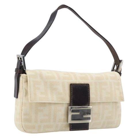 FENDI Zucca帆布Mamma Baguette單肩包 米色 銀色 26424 正品 BA15832V