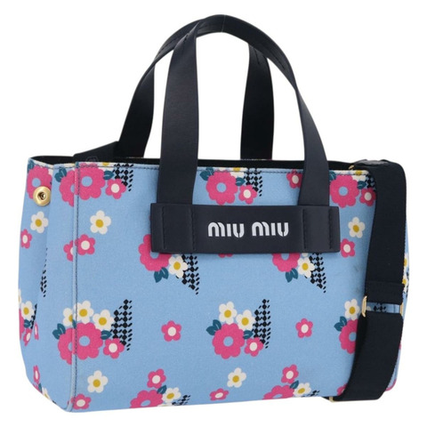 Miu Miu Canapa Fiori 手袋 帆布 2way 藍色金色 5BA085 正品 ka6547V
