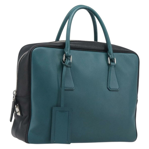 PRADA 手提包 Saffiano 皮革 黑色 祖母綠 正品 209730A