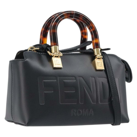 FENDI By The Way 迷你手提包 皮革 兩用 黑色 金色 8BS067 正品 204865V