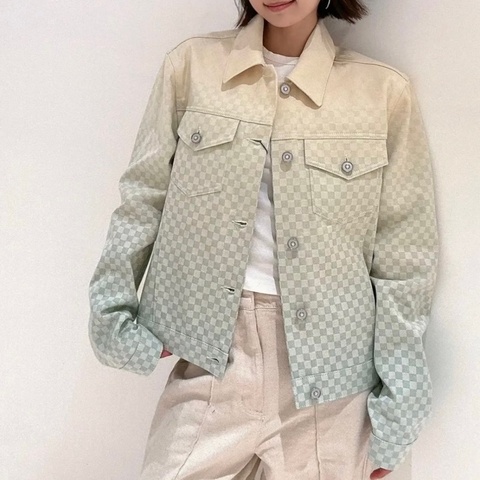 【Louis Vuitton】路易威登 SS25新款 漸變棋盤格滿印牛仔夾克外套 46碼